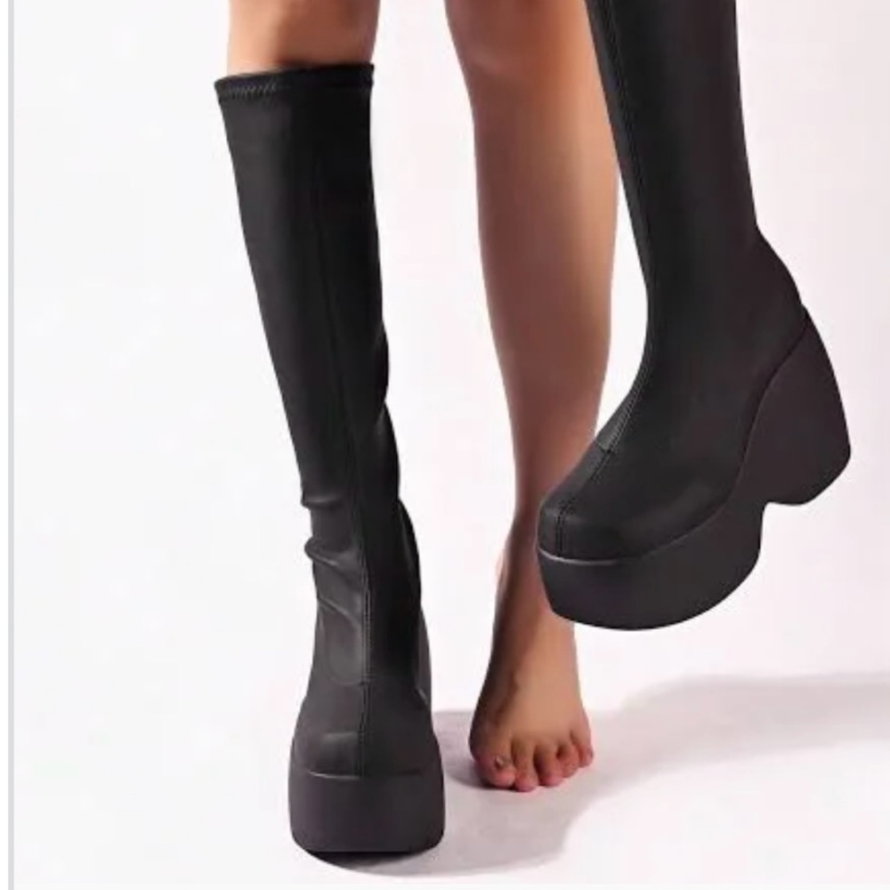 Black Platform Knee-High Boots